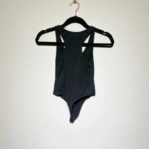 American Apparel Womens Black Open Back Deep V-Neck Long Sleeve Bodysuit S